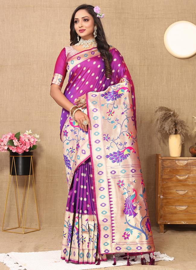 Silk Violet Traditional Wear Paithani Saree